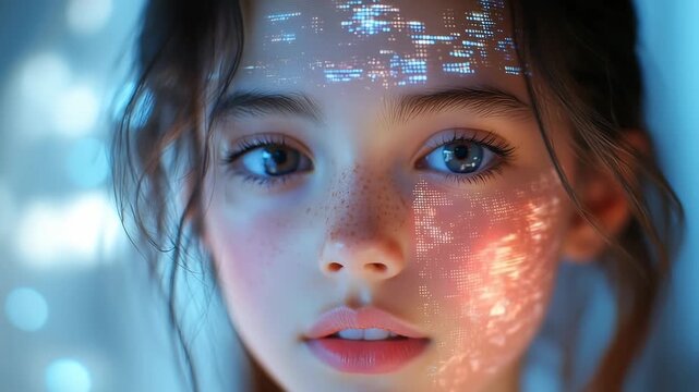 Humanity's Digital Future A Young Mind Illuminated by AI Data, Symbolizing Breakthrough and Conscious Connection.