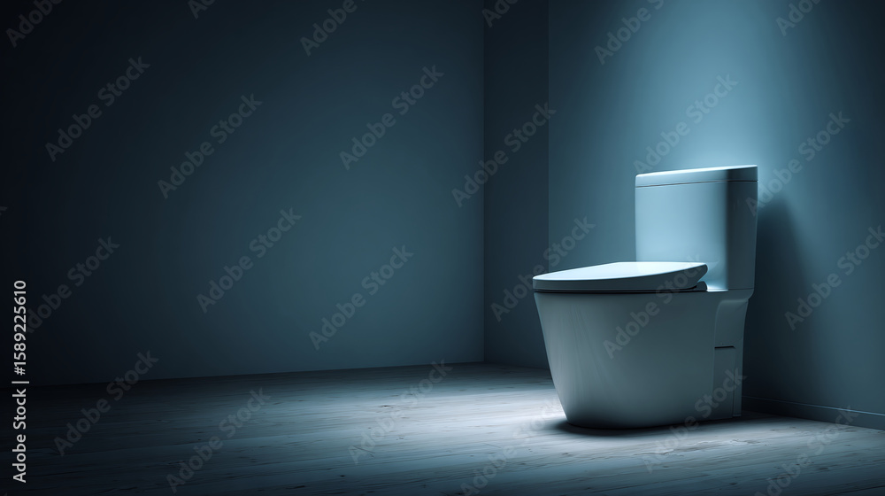 Poster modern bathroom fixture illuminated in dim light. the design is sleek and the atmosphere is quiet an