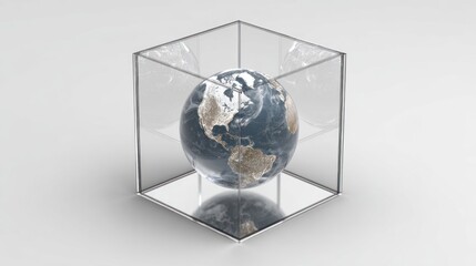 Earth encased in a transparent cube
