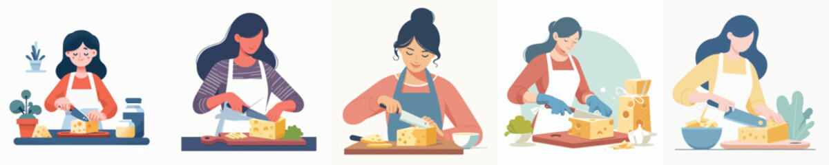 vector of woman slicing cheese
