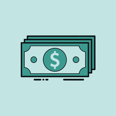 Flat Money Icon with Dollar Symbol Stack of Cash Vector for Finance and Banking Designs