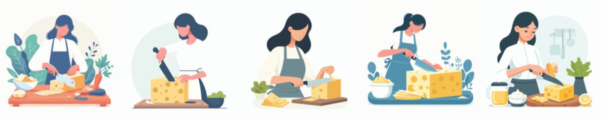 vector of woman slicing cheese