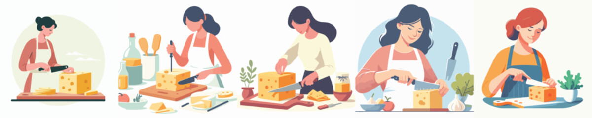 vector of woman slicing cheese