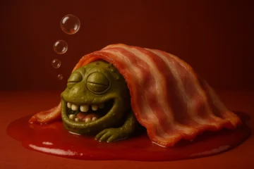 Rolgordijnen zonder boren Giant Pickle Monster Sleeping Under a Blanket of Bacon © alhaitham