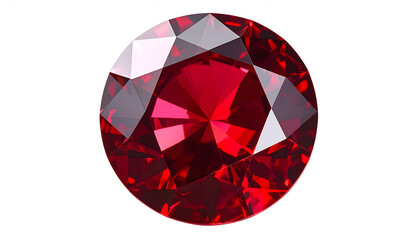 Brilliant Red Facetted Ruby Gemstone on White Background
