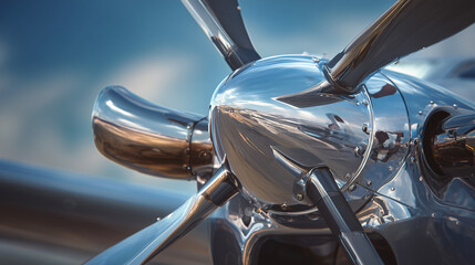 Airplane propeller captured in sharp detail, highlighting its structure and motion potential, ideal for aviation, travel, engineering, and mechanical design projects.