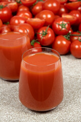Tomato Juice with Fresh Vegetables. Organic Red Beverage.