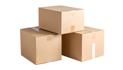  Stacked Warehouse Boxes &ndash; Multiple Brown Cartons with Drop Shadows, Isolated on Transparent  Background PNG