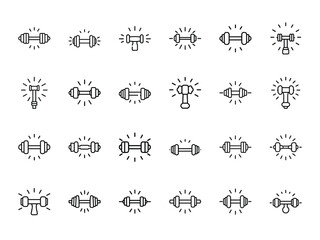 Dynamic Set of Sports, Fitness, and Workout Line Icons with Glowing Effects – Ideal for Gyms, Sports Apps, and Athletic Brands