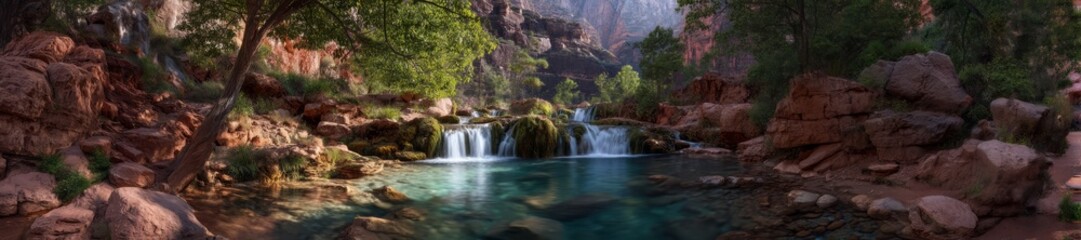 Fototapeta premium Breathtaking waterfall adventure grand canyon hdr panoramic 360 degrees nature view