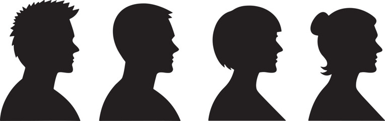 Diverse human profiles black silhouettes male female