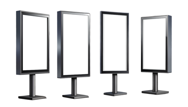 Street Advertising Lightbox Sign Mockup – Empty Vertical Display in Multiple Positions, Vector PNG