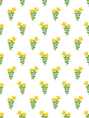 A cute and trending seamless vector pattern featuring yellow flowers with green leaves