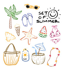 set of summer cute line elements