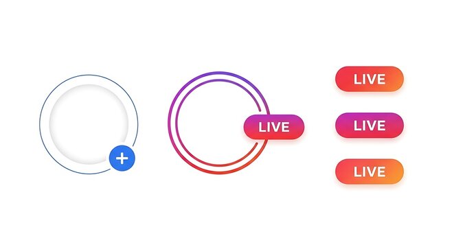 Collection of social media live streaming icons and buttons for instagram stories