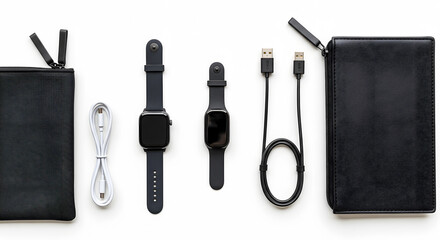 Smartwatches With Cables and Straps Neatly Arranged
