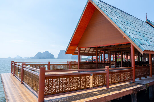 Colorful houses in Ko Panyi or Koh Panyee, fishing village in Strait of Malacca, Phang Nga Province, Thailand, notable for being built on stilts by Javanese fishermen