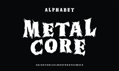 Metal Core, Black Metal, Heavy metal font. typography, scary, horror, vector element. Brutality Alphabet Typeface. Vector Set ABC editable for graphic design resources, stickers, prints, poster etc.