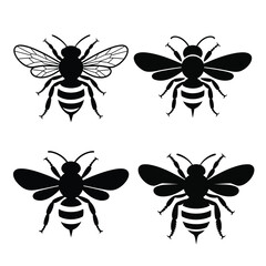 Silhouette Insects Collection – Hand Drawn Fly, Wasp, Hornet, Bumblebee Line Art in Black & White