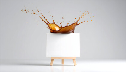 Brown Liquid Splashing on White Canvas Easel