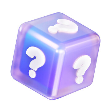 Glossy 3D question mark cube icon in soft pastel tones. Perfect for FAQ sections, help centers, support services, and chatbot UI