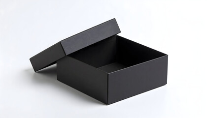 Black Square Cardboard Gift Box on White Background