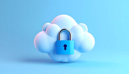Blue Padlock on a 3D Cloud: Data Security Concept