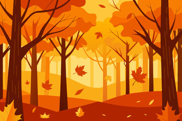 autumn maple forest with falling leaves and golden.svg