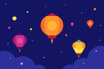 Obraz premium bright lantern festival with colorful lights float.svg