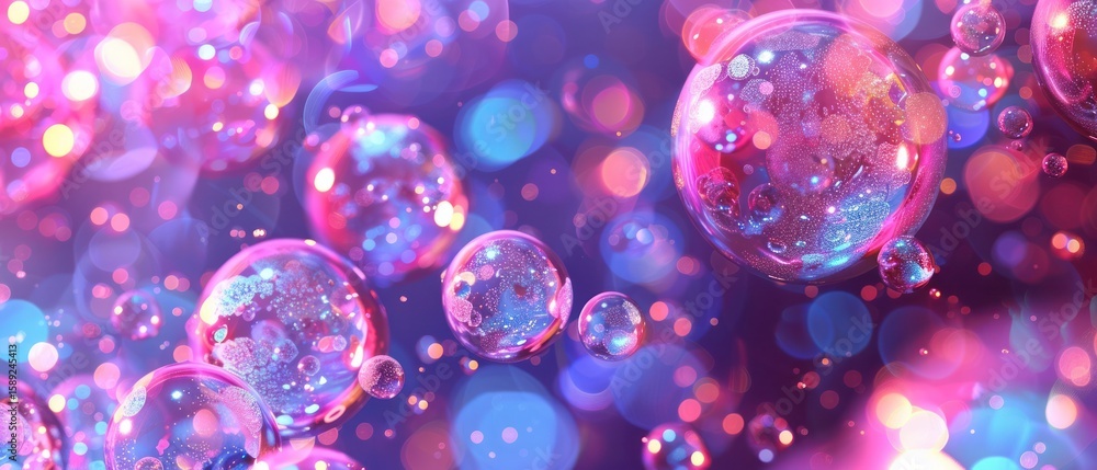 Poster bubble clusters with iridescent hues clusters of bubbles with iridescent colors blur shot and light 