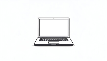 Simple Black Outline Laptop Illustration on White Background