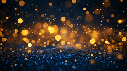 Abstract soft focus with golden bokeh and deep blue background