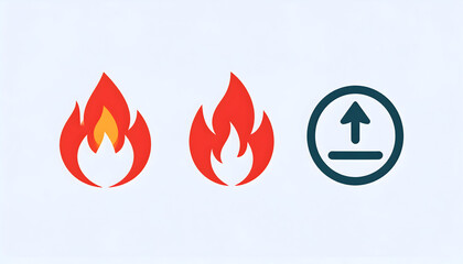Pixel Art Fire Flames and Upload Icon Set