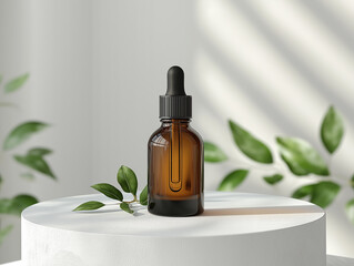 Serum bottle with pipette on podium