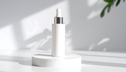 White Cosmetic Serum Bottle on Minimalist Display