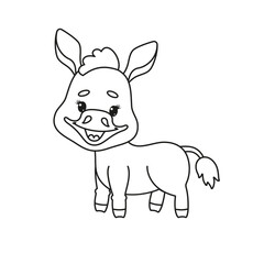 Adorable Donkey Cartoon Vector Coloring Page