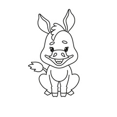 Cute Donkey Cartoon Coloring Page Vector