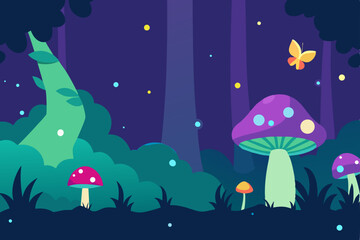 enchanted forest background with glowing mushrooms.svg