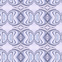 Elegant Art Nouveau-style pattern with repeating symmetrical motifs. Abstract design in blue and purple