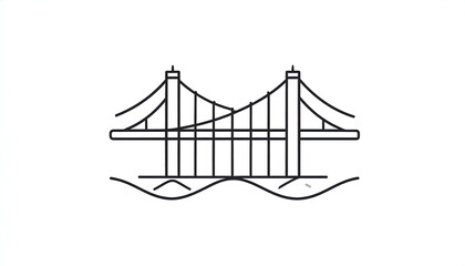 Line Art Illustration of a Suspension Bridge