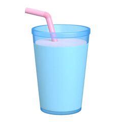 Pastel Pink Straw in a Light Blue Glass of Milk