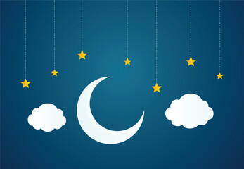 moon and stars in midnight paper art style vector
