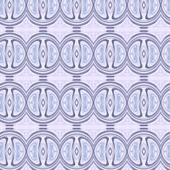 Symmetrical ornamental pattern with linked oval motifs. Classic abstract design in a soft blue and purple palette
