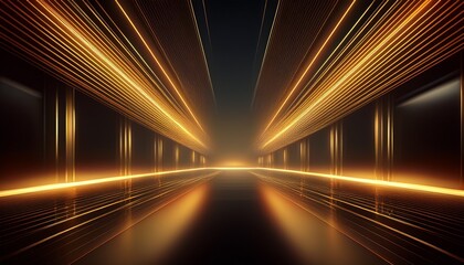 abstract modern dark background with rays and lines neon light symmetric reflection gold luxury background dark empty scene