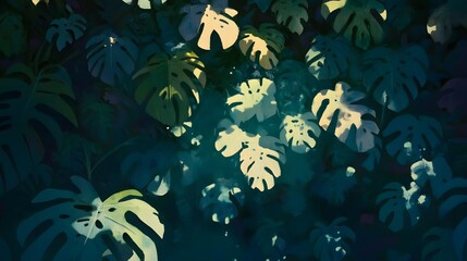 Lush Tropical Monstera Leaves Dark Green Jungle Foliage