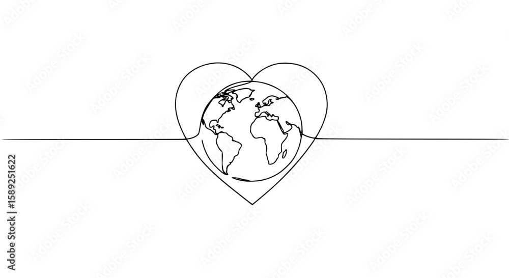 Poster outline of a globe within a heart shape representing peace