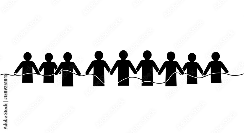 Aufkleber group of diverse individuals holding hands in a line representing unity - concept of single line out