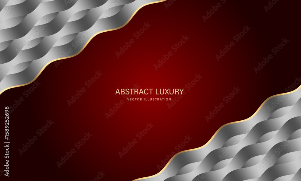 Poster abstract gold silver line ribbon curve texture overlap on red blank space luxury background vector