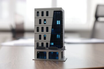 House model on desk in real estate agent's office, closeup