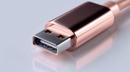 Close-up of a USB connector cable on a plain surface, showing modern technology detail for electronics, communication, and digital device concepts.